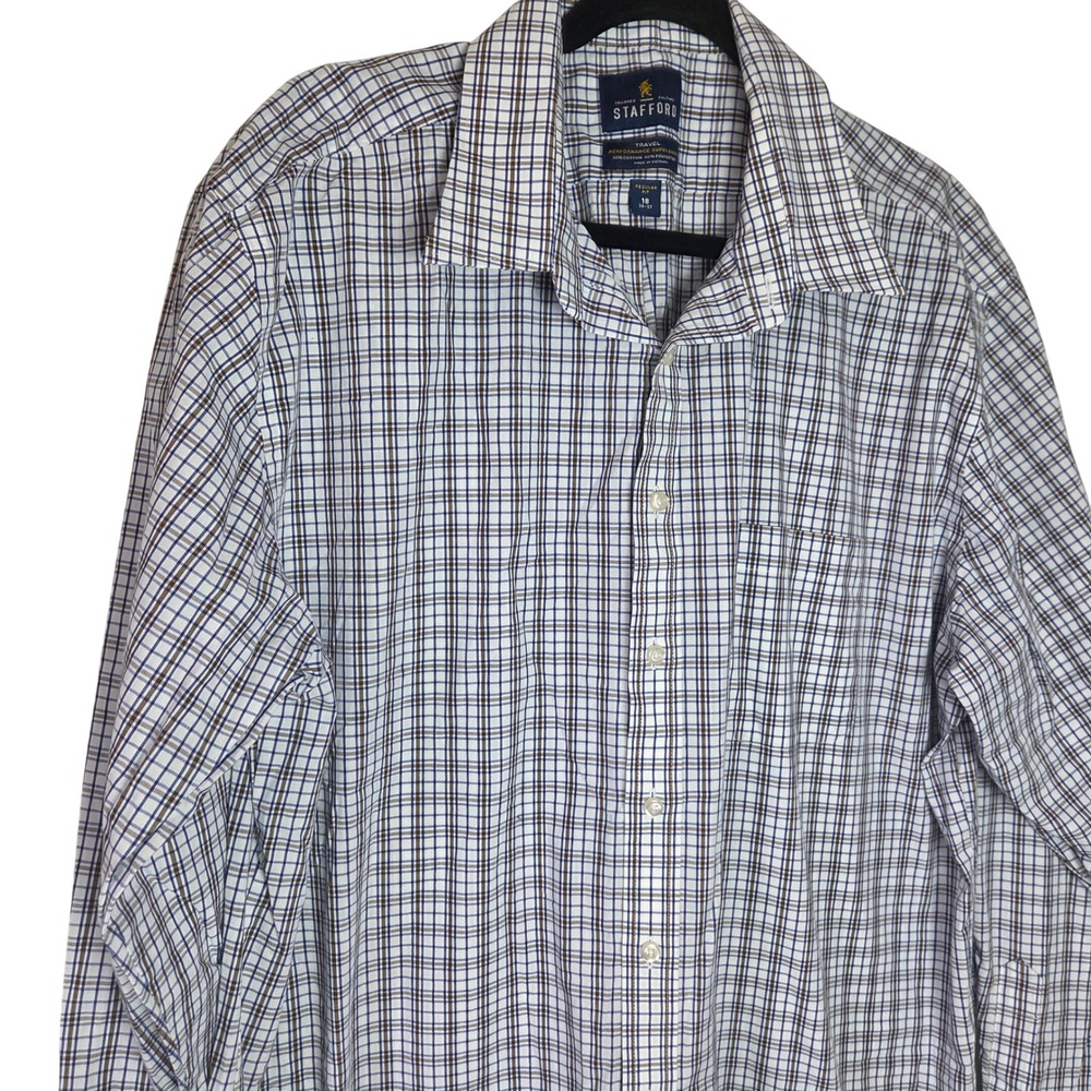 Stafford Plaid Dress Shirt Mens 18 36 37 Regular Fit Button Down Business Casual